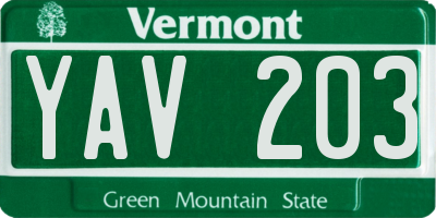 VT license plate YAV203