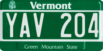 VT license plate YAV204