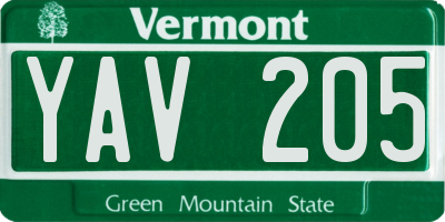 VT license plate YAV205