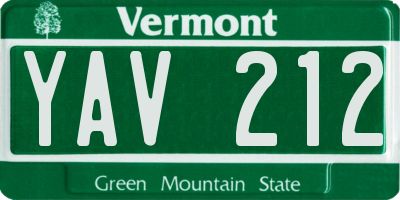 VT license plate YAV212
