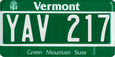VT license plate YAV217
