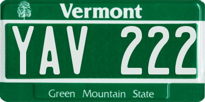 VT license plate YAV222