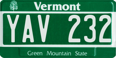VT license plate YAV232