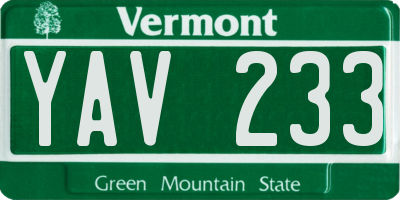 VT license plate YAV233