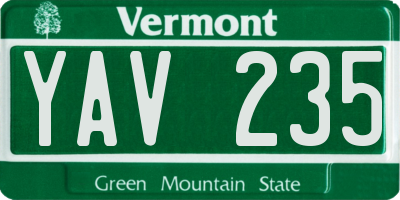 VT license plate YAV235