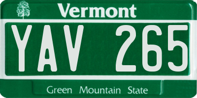 VT license plate YAV265
