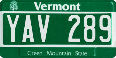 VT license plate YAV289