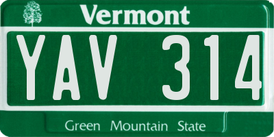 VT license plate YAV314