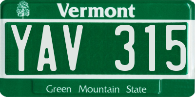 VT license plate YAV315