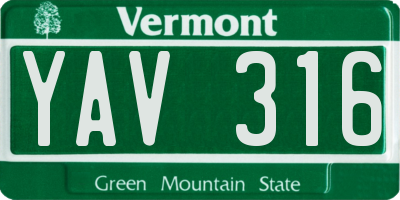 VT license plate YAV316