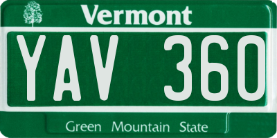 VT license plate YAV360