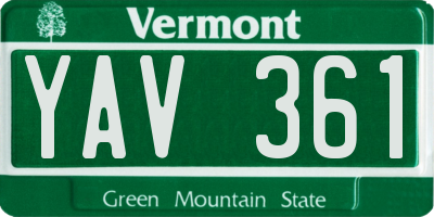 VT license plate YAV361