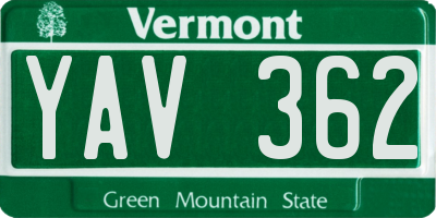VT license plate YAV362