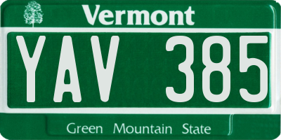 VT license plate YAV385