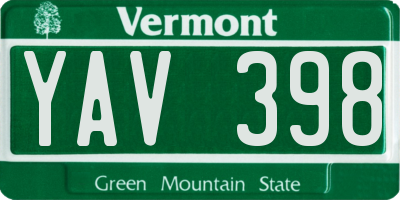 VT license plate YAV398