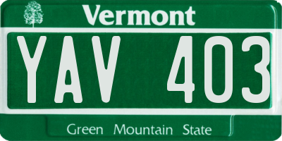 VT license plate YAV403