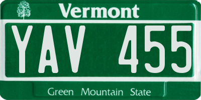 VT license plate YAV455