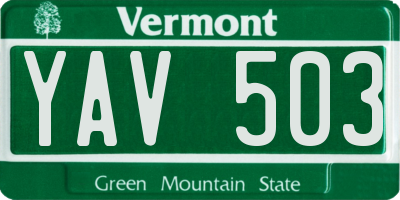 VT license plate YAV503