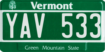 VT license plate YAV533