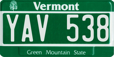 VT license plate YAV538