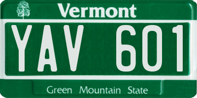 VT license plate YAV601