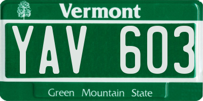 VT license plate YAV603