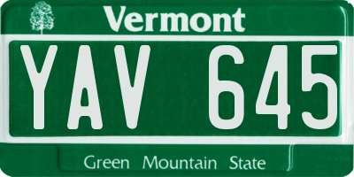 VT license plate YAV645