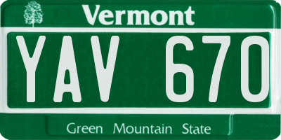 VT license plate YAV670