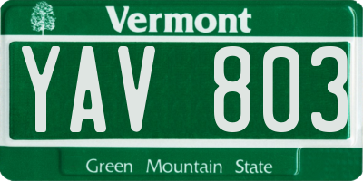 VT license plate YAV803