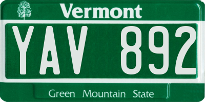 VT license plate YAV892