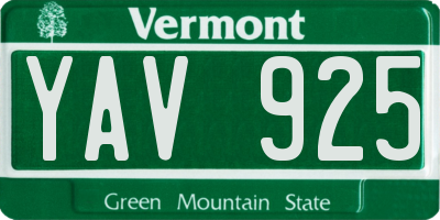 VT license plate YAV925