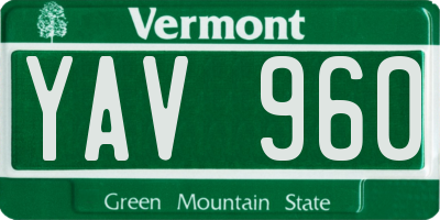 VT license plate YAV960