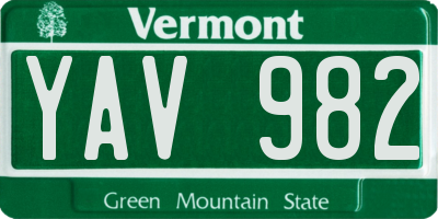 VT license plate YAV982