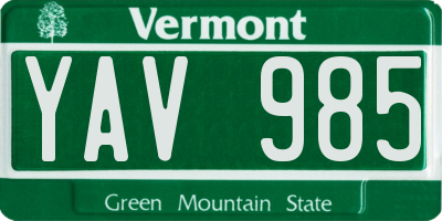 VT license plate YAV985