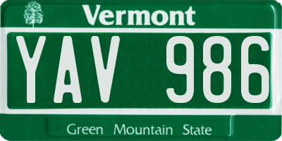 VT license plate YAV986