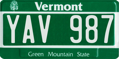 VT license plate YAV987