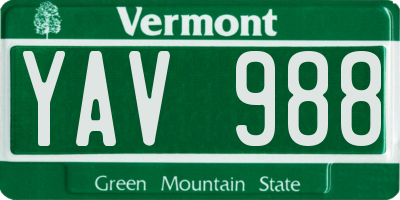 VT license plate YAV988