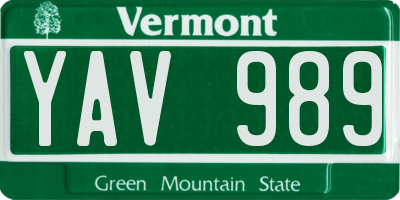 VT license plate YAV989