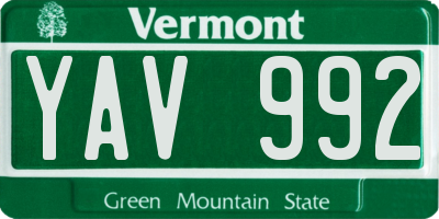 VT license plate YAV992
