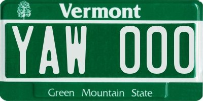 VT license plate YAW000