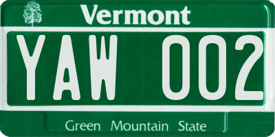 VT license plate YAW002