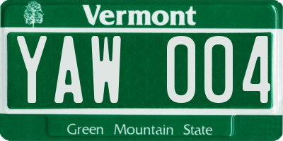 VT license plate YAW004
