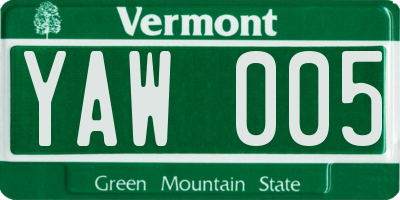 VT license plate YAW005
