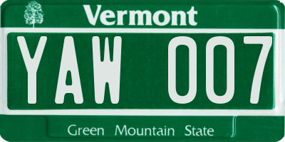 VT license plate YAW007