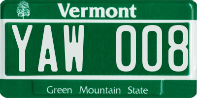 VT license plate YAW008