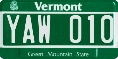 VT license plate YAW010