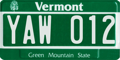 VT license plate YAW012