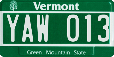 VT license plate YAW013