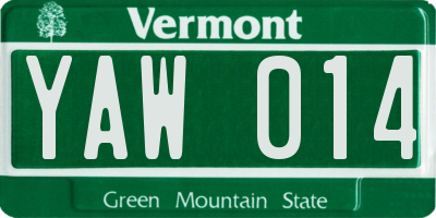VT license plate YAW014