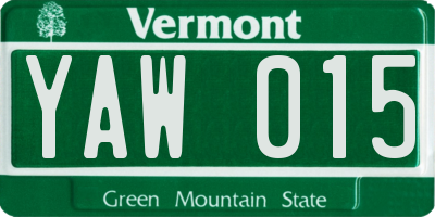 VT license plate YAW015